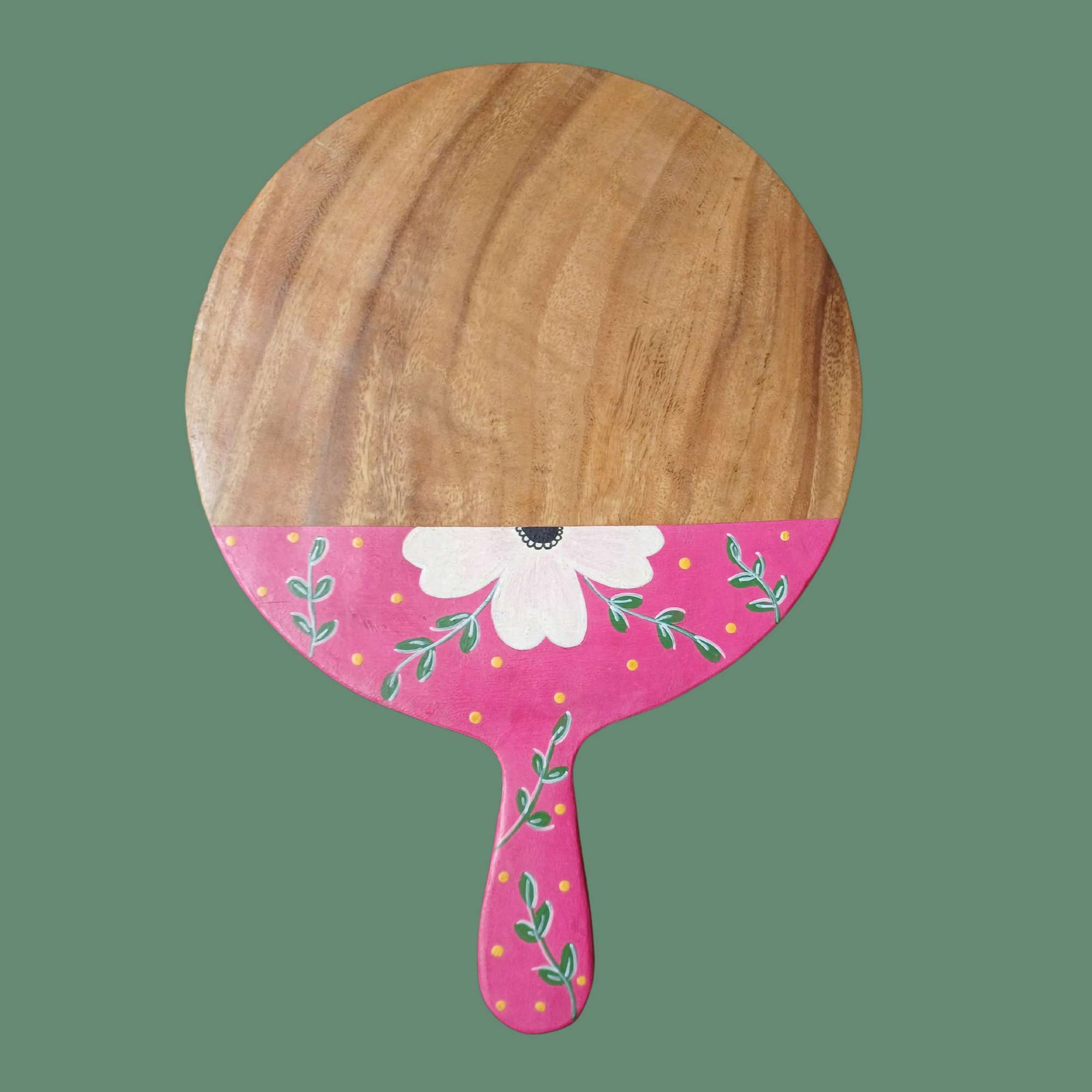 Hand Painted Pink Wooden Platter and Serving Tray